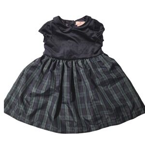 LULURAIN Toddler Girls Navy Plaid‎ Velvet Peter Pan Collar Dress Size 5